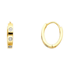 Oval Designer Style Huggie Hoops 14k Yellow Gold Polished Diamond Cut Fashion Earrings 13mm x 2mm