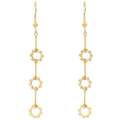 Ladies Long Chain Open Flower Earrings Hanging Design Diamond Cut Style 14k Yellow Gold 72mm x 8mm