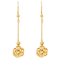 14k Yellow Gold Diamond Cut Rose Earrings Hanging Chains Fancy Fashion Style Genuine New 55mm x 10mm