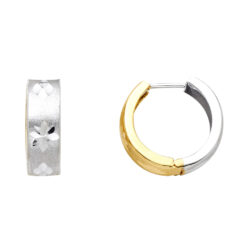 Women Round Double Sided Round Huggie Earrings 14k Yellow White Two Tone Gold Diamond Cut 15mm x 5mm