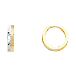 Small Round Huggie Hoops Genuine 14k Yellow White Two Tone Gold Diamond Cut Earrings New 13mm x 3mm