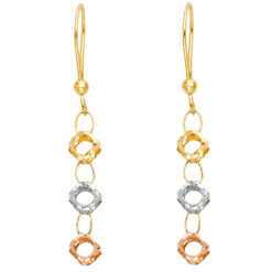 Ladies Fancy Perforated Ball Design Long Hanging Diamond Cut Earrings 14k Tricolor Gold 50mm x 6mm