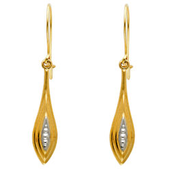 14k Yellow And White Gold Two Tone Hollow Teardrop Diamond Cut Hanging Drop Earrings 40mm x 7mm