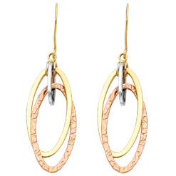 Womens 14k Tricolor Gold Hollow Oval Hanging Fancy Style Earrings Diamond Cut Genuine 36mm x 14mm