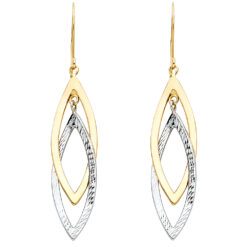 14k Yellow White Two Tone Gold Hollow Design Tube Earrings Hanging Drop Fancy Genuine 45mm x 12mm
