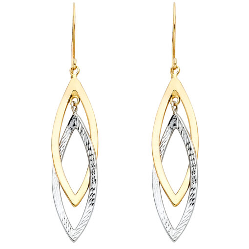 14k Yellow White Two Tone Gold Hollow Design Tube Earrings Hanging Drop Fancy Genuine 45mm x 12mm