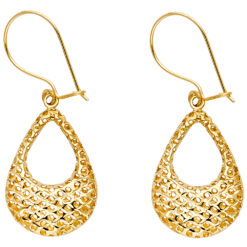 14k Yellow Gold Fancy Hollow Perforated Hanging Drop Earrings Polished Fashion Genuine 25mm x 15mm