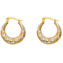 14k Yellow White Two Tone Gold Round Fancy Shrimp Drop Hoop Earrings French Lock Design 20mm x 20mm