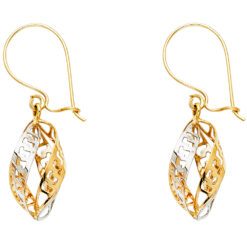 Fancy Greek Cut Out Twisted Drop Earrings 14k Yellow White Gold Two Tone Polished Design 21mm x 9mm