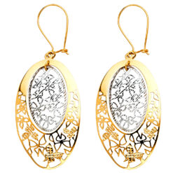 14k Yellow Gold Butterfly Diamond Cut Oval Drop Earrings Hook Closure Fancy Design 40mm x 22mm