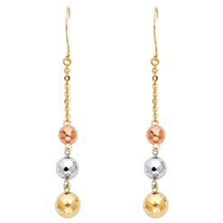 Ladies Fancy 3 Disco Ball And Chain Hanging Earrings Polished 14k Tricolor Gold Genuine 50mm x 7mm