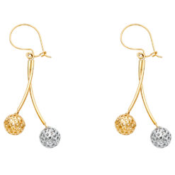 14k Yellow White Two Tone Gold Perforated Double Ball Hanging Earrings Fancy Fashion Genuine 35mm