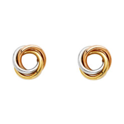 14k Yellow White Rose Tricolor Gold Round Love Knot Studs Unique Post Swirl Earrings Fancy 8mm x 8mm