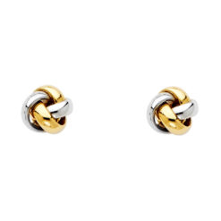 Love Knot Studs Post Earrings Genuine 14k Yellow White Two Tone Gold Fancy Design Polished 8mm x 8mm