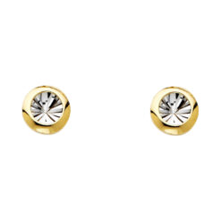 14k Yellow White Two Tone Gold Round Unique Studs Diamond Cut Post Fancy Earrings Genuine 8mm x 8mm