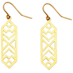 Fancy Hexa Hanging Hook Earrings 14k Yellow Gold Diamond Cut Design Fashion Genuine 30mm x 10mm