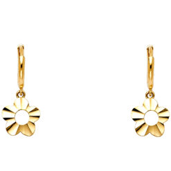 Flower Diamond Cut Hanging Earrings 14k Yellow Gold Polished Women Fancy Fashion Genuine 10mm x 10mm