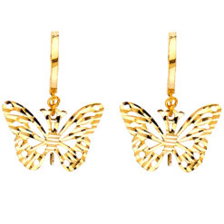 Womens Butterfly Diamond Cut Hanging Earrings 14k Yellow Gold Fancy High Fashion Genuine 13mm x 20mm