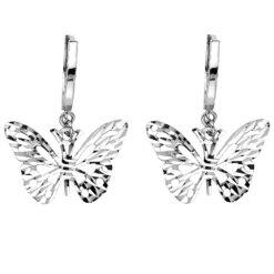 14k White Gold Fancy Butterfly Hanging Earrings Diamond Cut Polished Design Genuine CUTE 13mm x 20mm