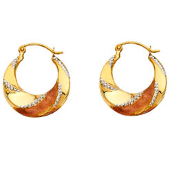 Ladies Curve Hollow Hoop Earrings Diamond Cut Polished Finish Genuine 14k Tricolor Gold 20mm x 18mm