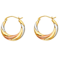 Hollow Hoop Earrings Fancy Swirl Design French Lock Closure 14k Tricolor Gold Genuine 20mm x 20mm