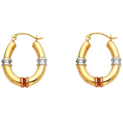 Oval Hollow Tube Hoop Earrings Polished 14k Yellow Gold Tricolor French Lock Polished 21mm x 18mm