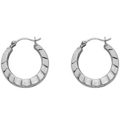 Round Diamond Cut Small Hollow Hoop Earrings Genuine 14k White Gold Polished Fancy New 17mm x 17mm