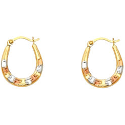 14k Yellow White Rose Gold Fancy Greek Design Hollow Hoop Earrings Diamond Cut Genuine 17mm x 14mm