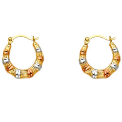 Round Diamond Cut Small Huggie Hoops Diamond Cut French Lock Earrings 14k Tricolor Gold 15mm x 15mm
