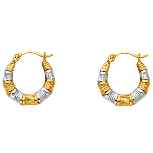 14k Two Tone Gold Fancy Hollow Diamond Cut Huggie Hoops Round Polished Earrings Genuine 15mm x 15mm