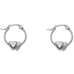 Small Round Double Heart Fancy Hoop Earrings Polished 14k White Gold French Lock Genuine 12mm x 12mm