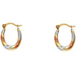 Oval Diamond Cut Hoop Earrings Fancy Hollow 14k Yellow White Rose Tricolor Gold Genuine 15mm x 12mm