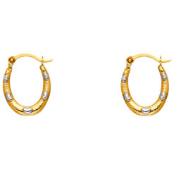 14k Yellow White Two Tone Gold Fancy Oval Heart Hoops Diamond Cut Small Huggie Earrings 15mm x 12mm
