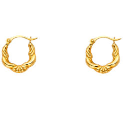 Small Fancy Hollow Huggie Hoops Diamond Cut Earrings Polished 14k Yellow Gold Genuine 12mm x 12mm