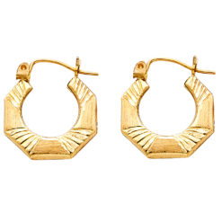 Hollow Fancy Hoops Satin Brushed & Polished Earrings Genuine 14k Yellow Gold French Lock 20mm x 18mm