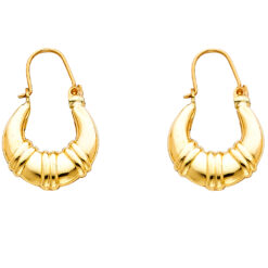 Fancy Drop Design Hoop Earrings Polished Finish Hollow 14k Yellow Gold Genuine Ladies 22mm x 15mm