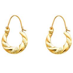 Hollow Diamond Cut Drop Hoops Fancy Earrings Polished Finish Genuine 14k Yellow Gold New 22mm x 15mm