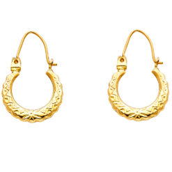 Round Hanging Drop Hoop Earrings Diamond Cut Polished Finish 14k Yellow Gold Hollow New 22mm x 15mm