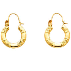 Round Tube Fancy Hoops Diamond Cut Earrings Hollow 14k Yellow Gold Drop Hanging Design 22mm x 15mm