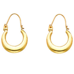 Round Polished Drop Hoop Earrings Genuine 14k Yellow Gold Fancy Hollow Design For Ladies 22mm x 15mm