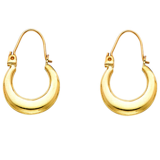 Round Polished Drop Hoop Earrings Genuine 14k Yellow Gold Fancy Hollow Design For Ladies 22mm x 15mm