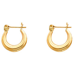 14k Yellow Gold Small Round Tapered Hoops Fancy Polished Earrings French Lock Fancy New 15mm x 13mm