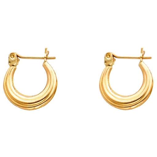 14k Yellow Gold Small Round Tapered Hoops Fancy Polished Earrings French Lock Fancy New 15mm x 13mm