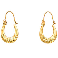 Hollow 14k Yellow Gold Fancy Diamond Cut Oval Drop Hoop Earrings Polished Finish Design 22mm x 13mm