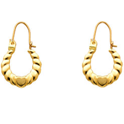 Round Heart Huggie Drop Hoop Fancy Polished Design Hollow Earrings Small 14k Yellow Gold 22mm x 13mm