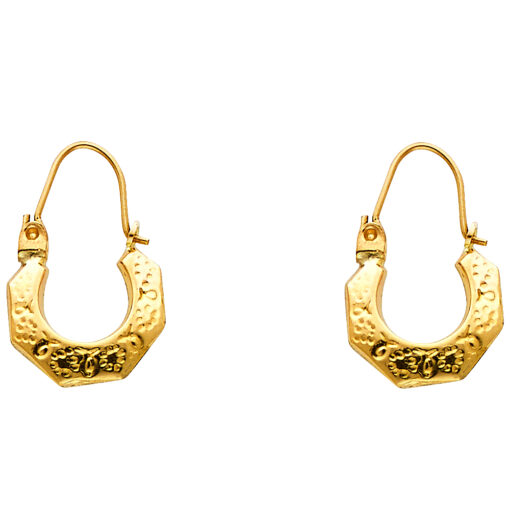 14k Yellow Gold Small Fancy Huggie Diamond Cut Hoop Earrings Drop Design Polished Finish 22mm x 13mm