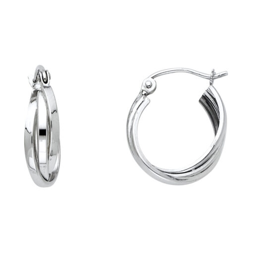 14k White Gold Ladies Three 3 Line Twisted Hoop Fancy Earrings French Lock Polished New 13mm x 13mm