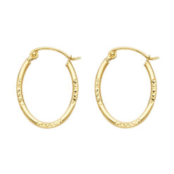 Small Oval Hoops Diamond Cut Tube Polished Earrings 14k Yellow Gold French Lock Design 20mm x 15mm