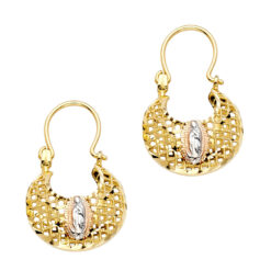 Our Lady Guadalupe Basket Earrings Genuine 14k Tricolor Gold Diamond Cut Hook Closure 21mm x 16mm